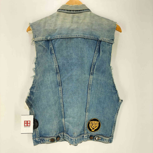 ラングラー Wrangler 50-60S CONMATIC ジップ 24MJZ Denim Jacket カスタム ワッペン デニム ジャケット ベスト カットオフ ボロ 襤褸 メンズ