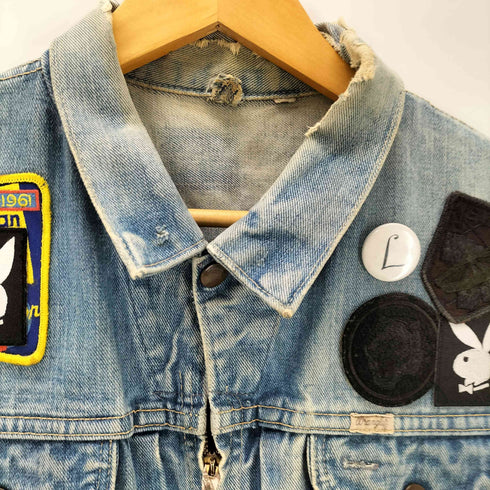 ラングラー Wrangler 50-60S CONMATIC ジップ 24MJZ Denim Jacket カスタム ワッペン デニム ジャケット ベスト カットオフ ボロ 襤褸 メンズ