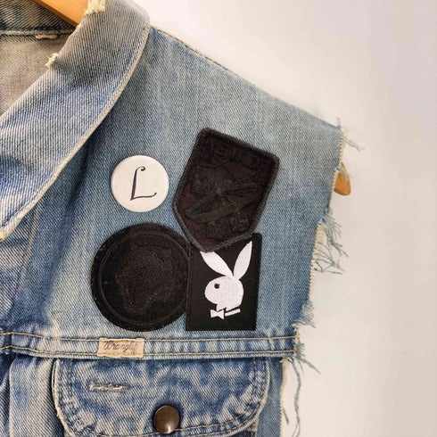 ラングラー Wrangler 50-60S CONMATIC ジップ 24MJZ Denim Jacket カスタム ワッペン デニム ジャケット ベスト カットオフ ボロ 襤褸 メンズ