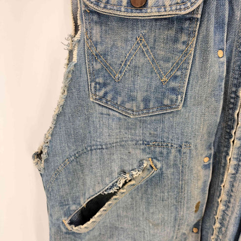 ラングラー Wrangler 50-60S CONMATIC ジップ 24MJZ Denim Jacket カスタム ワッペン デニム ジャケット ベスト カットオフ ボロ 襤褸 メンズ