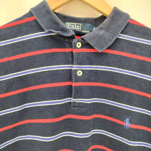 ポロバイラルフローレン Polo by RALPH LAUREN ポニー刺繍 マルチボーダー 鹿の子ポロシャツ メンズ import:L