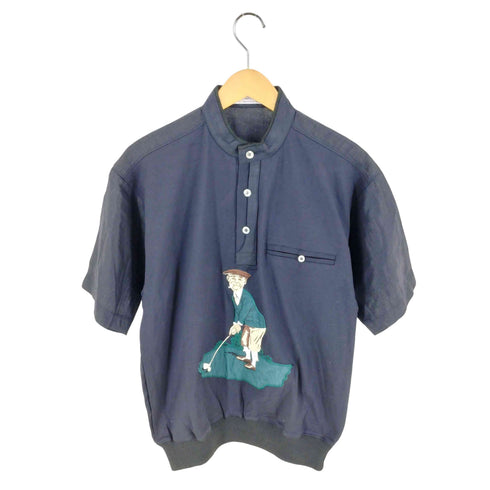 DANDY UP フロントパッチ スタンドカラー ヘンリーネック 半袖プルオーバーシャツ メンズ M