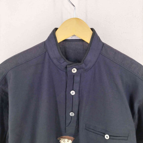 DANDY UP フロントパッチ スタンドカラー ヘンリーネック 半袖プルオーバーシャツ メンズ M