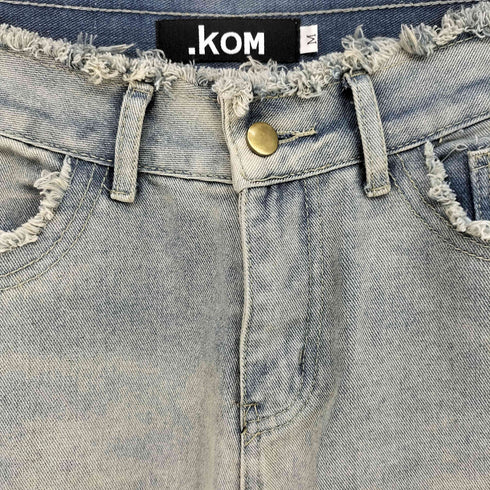 ドットコム .KOM フリンジ ガーメントダイ ワイド デニム レディース M