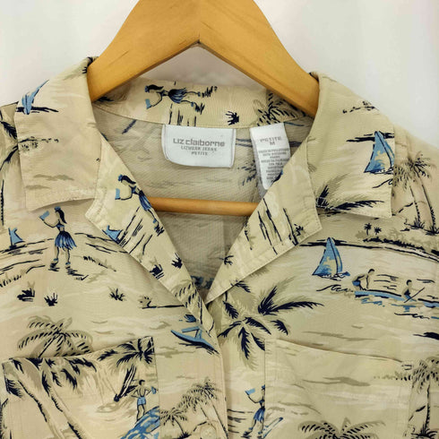 リズ クレイボーン LIZ Claiborne レーヨン 総柄 オープンカラー 半袖 アロハシャツ メンズ M