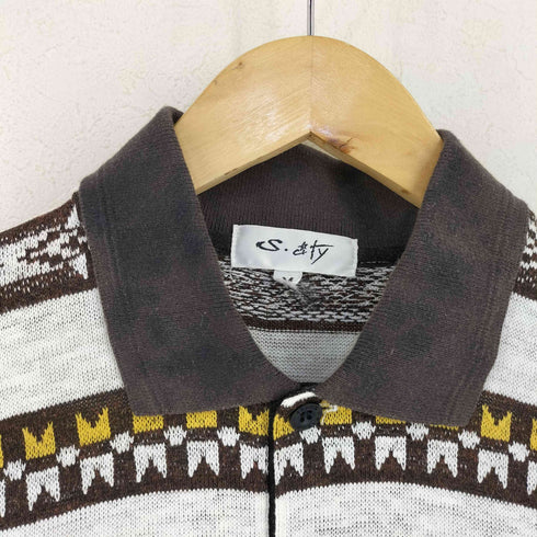S city リネンノルディック ヘンリーネック 半袖ポロシャツ メンズ M