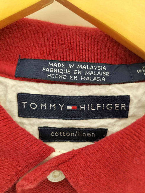 トミーヒルフィガー TOMMY HILFIGER リネン混 ワンポイント刺繍 半袖ポロシャツ メンズ S