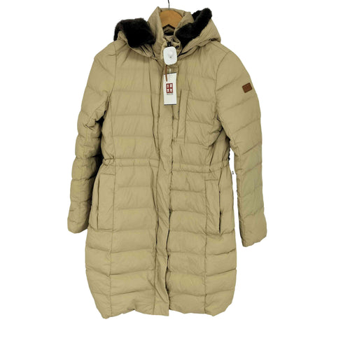 エーグル AIGLE フェイクファー付きフーデッドロングダウンコート レディース 36
