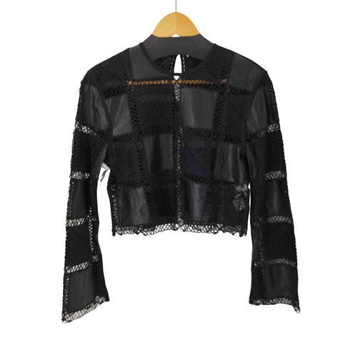 ザラ ZARA クロシェ&フェイクレザー切り替えトップス クロップド レディース import:S