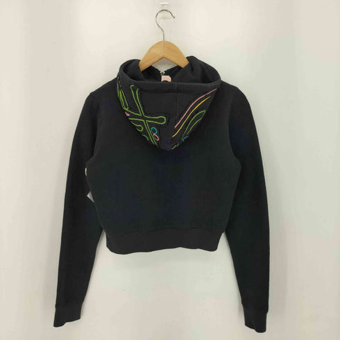 ステューシー Stussy 00s フードロゴパッチ クロップド ジップアップ スウェット パーカー Y2K レディース M