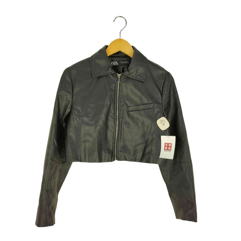 ザラ ZARA クロップド フェイクレザージャケット レディース import:S