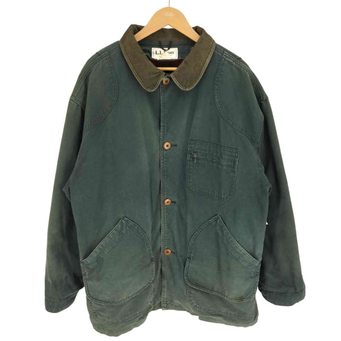 エルエルビーン L.L.Bean 80S USA製 木目ボタン コーデュロイ襟 チェック柄 ライナー付 ダック地 ハンティング ジャケット メンズ import:XL