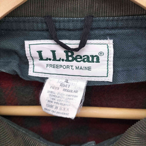 エルエルビーン L.L.Bean 80S USA製 木目ボタン コーデュロイ襟 チェック柄 ライナー付 ダック地 ハンティング ジャケット メンズ import:XL
