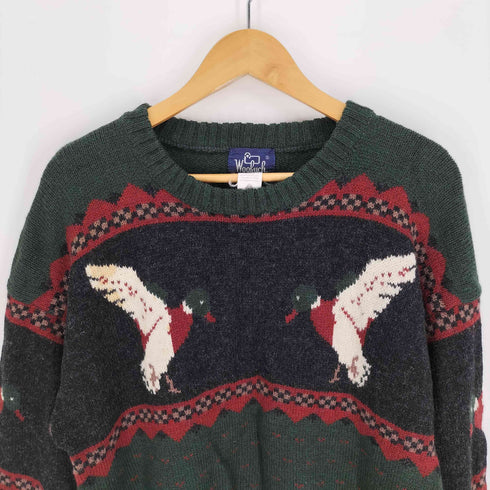 ウールリッチ WOOLRICH 80S 紺タグ ノルディック柄 鳥 カモ ウール ニット セーター メンズ import:L
