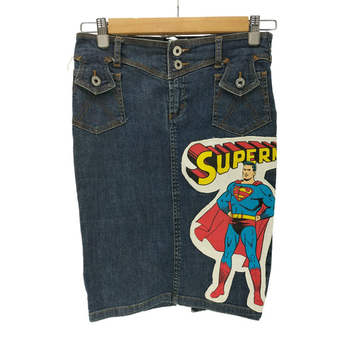 ディーアンドジードルチェアンドガッバーナ D&G DOLCE&GABBANA 05SS VINTAGE LIMITED EDTION スーパーマン アメコミ パッチワーク デニム タイト スカート ボタン ロゴ 刻印 Y2K レディース 24/38