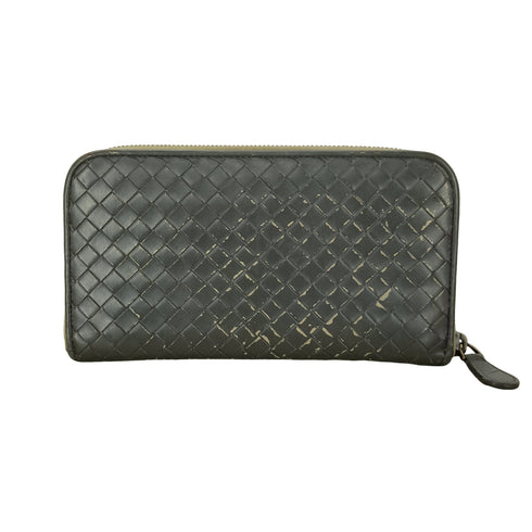ボッテガヴェネタ BOTTEGA VENETA イタリア製 蝶刻印 イントレチャート レザー ラウンドジップ ロング ウォレット 長財布 メンズ