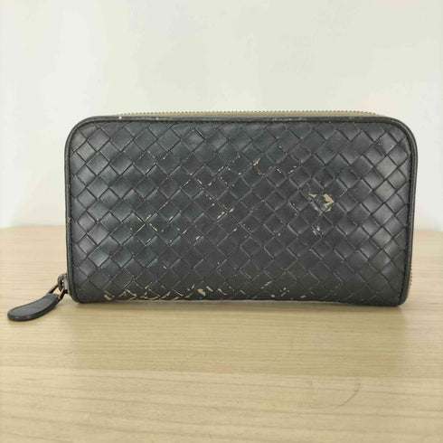 ボッテガヴェネタ BOTTEGA VENETA イタリア製 蝶刻印 イントレチャート レザー ラウンドジップ ロング ウォレット 長財布 メンズ