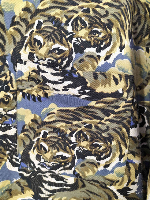 ケンゾーオム KENZO HOMME フランス製 百虎 総柄 モダ-ルコットン ボタンダウンシャツ メンズ JPN:4
