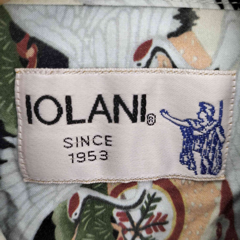 イオラニ IOLANI 鶴 富士山 扇子 盆栽 総柄 開襟 レーヨン アロハ シャツ メンズ JPN:L