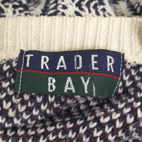 90-2000s TRADER BAY USA製 ヘリンボーン コットン クルーネックニット メンズ import:M