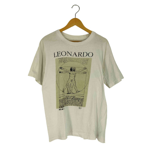 袖&裾シングル ウィトルウィウス的人体図 アート クルーネックTシャツ メンズ
