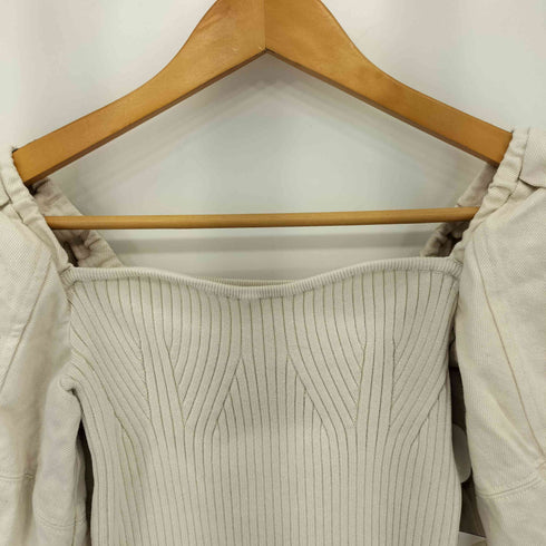 アンクレイヴ uncrave white デニムコンビボリュームスリーブニット レディース 1