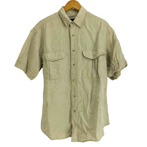 エディーバウアー Eddie Bauer 80-90S 黒タグ リネン コットン フラップポケット S/S シャツ メンズ import:M