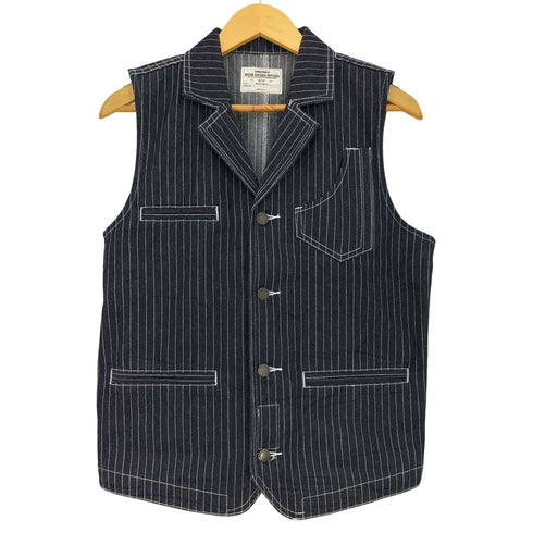 OKONKWO ストライプ シンチバック コットン デニムベスト メンズ import:M