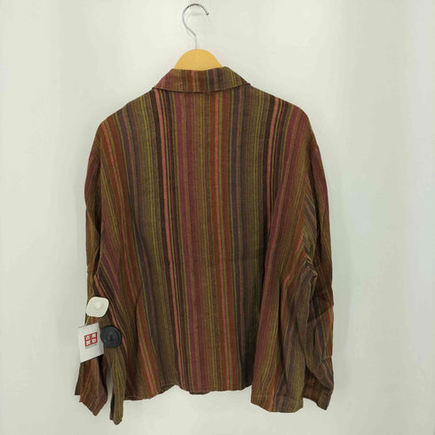 フラックス FLAX マルチストライプ リネン シャツジャケット メンズ L