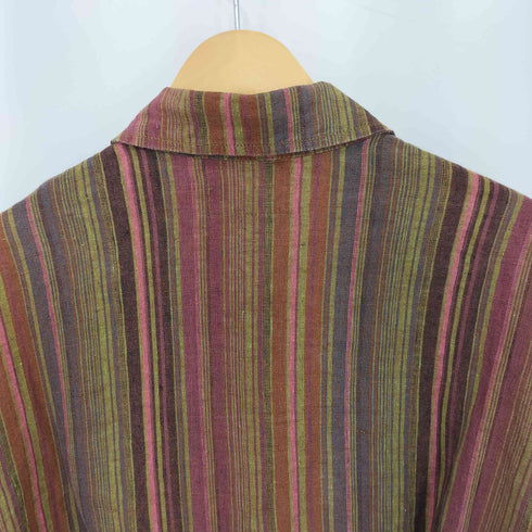 フラックス FLAX マルチストライプ リネン シャツジャケット メンズ L