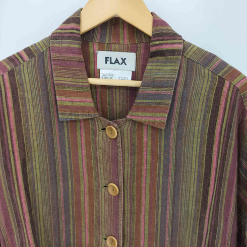フラックス FLAX マルチストライプ リネン シャツジャケット メンズ L