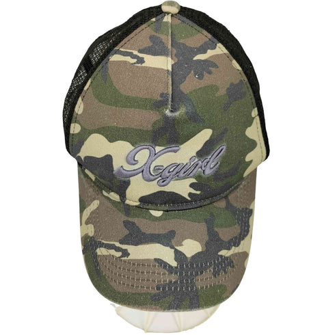 エックスガール X-girl 24SS SPRAY PRINT AND EMBROIDERY TRUCKER CAP 迷彩 ウッドランドカモ レディース ONE SIZE