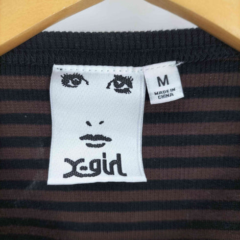 エックスガール X-girl 25SS OUTLINE OVAL LOGO S/S TOP ボーダー レディース JPN:M