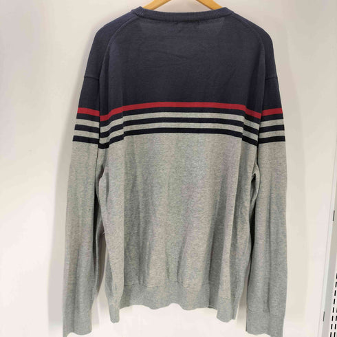 ノーティカ NAUTICA バイカラー ライン コットン ニット セーター 裾ロゴ 刺繍 ビッグサイズ メンズ import:XXL
