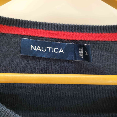 ノーティカ NAUTICA バイカラー ライン コットン ニット セーター 裾ロゴ 刺繍 ビッグサイズ メンズ import:XXL