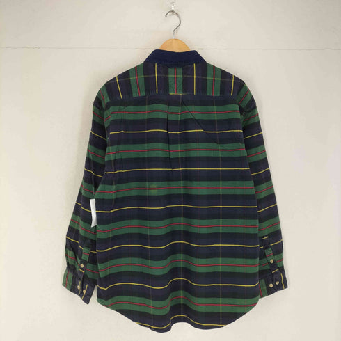 トミーヒルフィガー TOMMY HILFIGER ライオン刺繍 チェック柄 コーデュロイ襟 ペンポケット BDシャツ メンズ import:XL