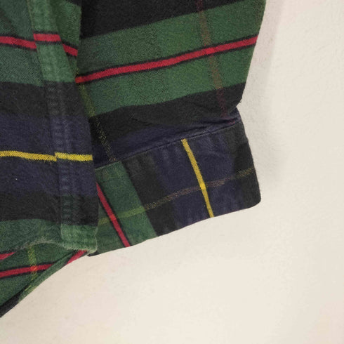 トミーヒルフィガー TOMMY HILFIGER ライオン刺繍 チェック柄 コーデュロイ襟 ペンポケット BDシャツ メンズ import:XL