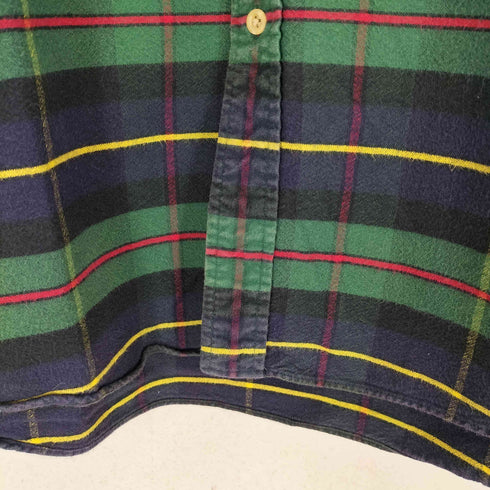 トミーヒルフィガー TOMMY HILFIGER ライオン刺繍 チェック柄 コーデュロイ襟 ペンポケット BDシャツ メンズ import:XL