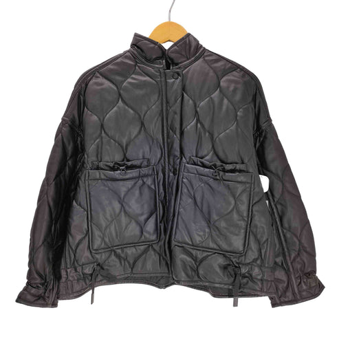 ザラ ZARA フェイクレザー キルティング パフ クロップド ジャケット ブルゾン レディース import:M