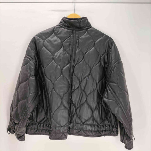 ザラ ZARA フェイクレザー キルティング パフ クロップド ジャケット ブルゾン レディース import:M