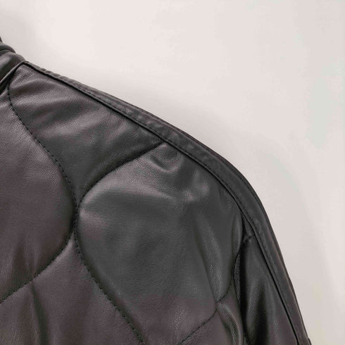 ザラ ZARA フェイクレザー キルティング パフ クロップド ジャケット ブルゾン レディース import:M