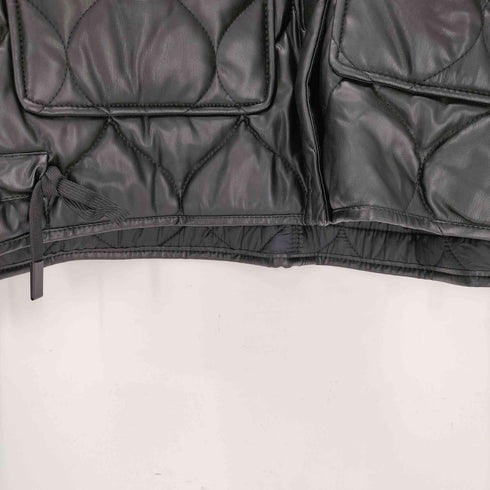 ザラ ZARA フェイクレザー キルティング パフ クロップド ジャケット ブルゾン レディース import:M