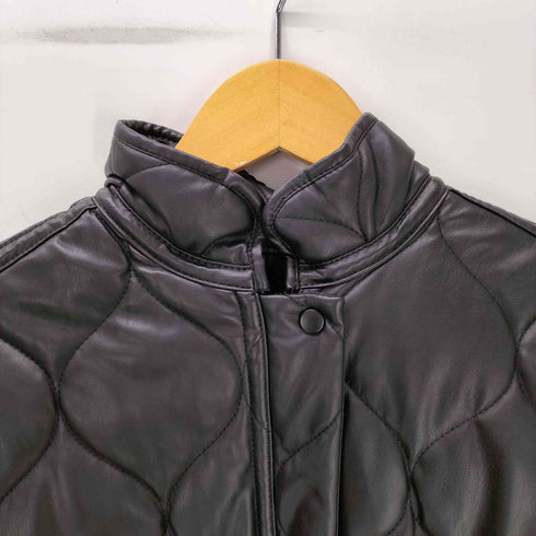 ザラ ZARA フェイクレザー キルティング パフ クロップド ジャケット ブルゾン レディース import:M