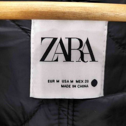ザラ ZARA フェイクレザー キルティング パフ クロップド ジャケット ブルゾン レディース import:M
