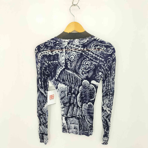 デシグアル Desigual 総柄デザイン クルーネック シアー セカンドスキン ニット レディース M