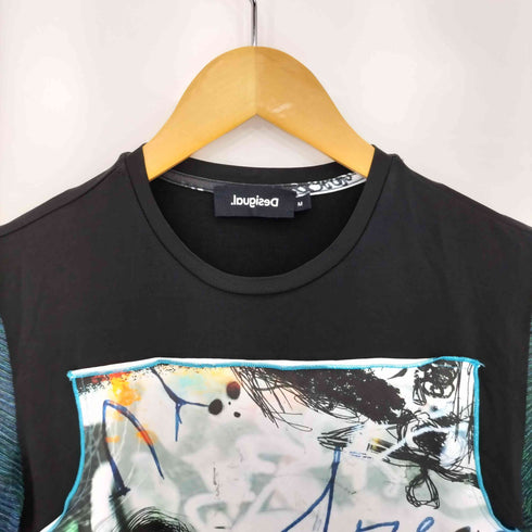 デシグアル Desigual アートデザインパッチ シアースリーブ ストレッチクルーネック 半袖Tシャツ レディース M