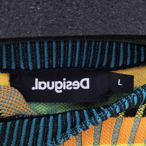 デシグアル Desigual フウケイデザイン リブデザイン クルーネック 半袖ニットTシャツ レディース L