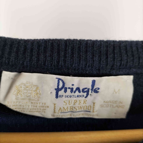 プリングル Pringle 90S スコットランド製 刺繍 ボーダー プルオーバー ニット セーター メンズ import:M