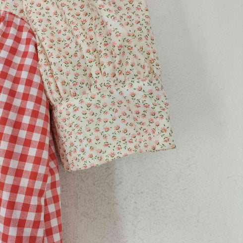 hanagsugiyama チェック×花柄 ギャザーデザインチュニック domestic レディース