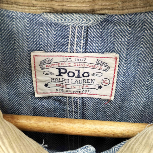 ポロラルフローレン POLO RALPH LAUREN 90s made in usa 襟コーデュロイ ヘリンボーンデニムジャケット メンズ JPN:XL